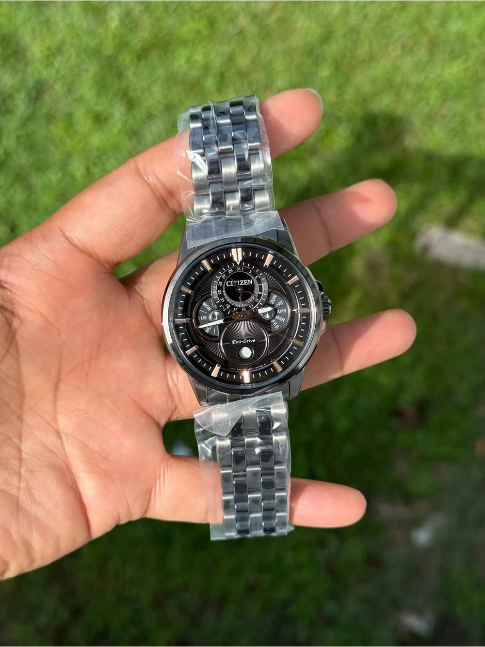 Citizen Calendrier Black Chronograph Rose Gold Multi-Function Eco-Drive Watch